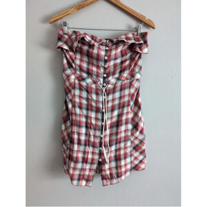 Juicy Couture Red White Plaid Button Down Tube Summer Dress Women Sz 4 Y2K Retro